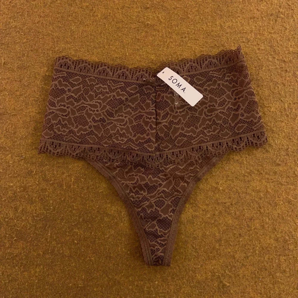 Soma Womens Small Blue Brown Embraceable High Waist Lace Thong Underwear 2pk NWT